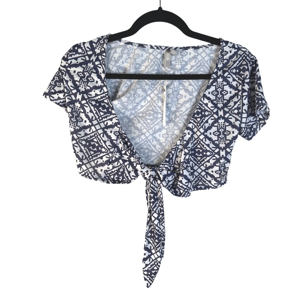 ASOS Women's Navy Geometric Aztec Tie Front Crop Top Size 0 New with tags!
